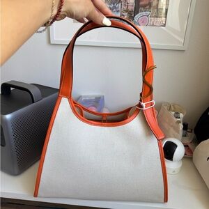 STAUD Orange and Cream Tote Bag